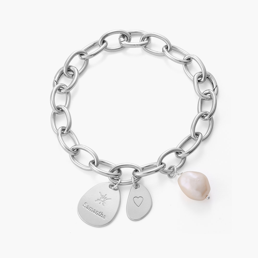 Link Bracelet With Custom Charms and Pearl  - Silver - 1 product photo