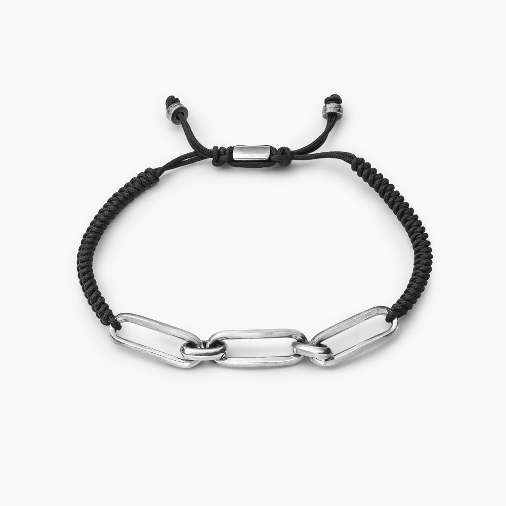 Austin Silver Link Bracelet for Men With Black Cord