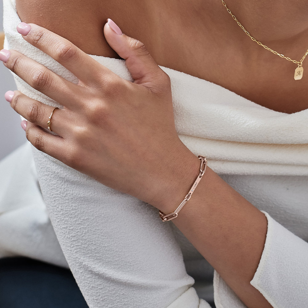 Ivy Name Paperclip Chain Bracelet - Rose Gold Vermeil with Diamonds - 3 product photo
