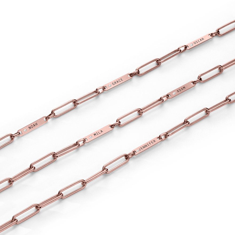 Ivy Name Paperclip Chain Bracelet - Rose Gold Vermeil with Diamonds - 5 product photo