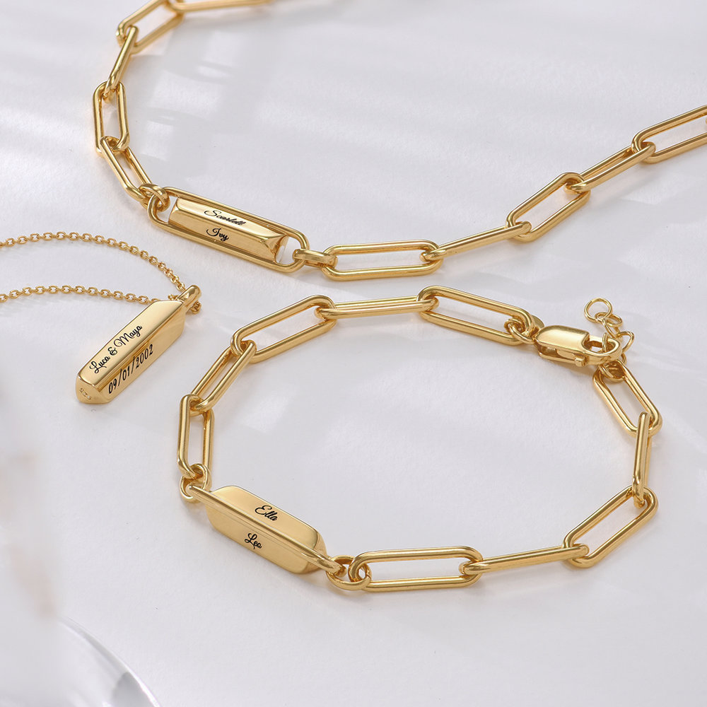 Ciara Custom Bar Paperclip Bracelet - Gold Vermeil - 2 product photo