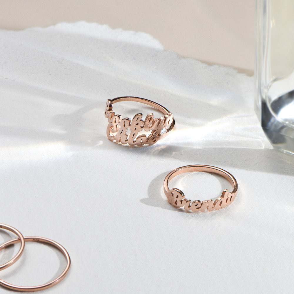 Two is Better Than One Name Ring With Diamond - Rose Gold Plated - 1