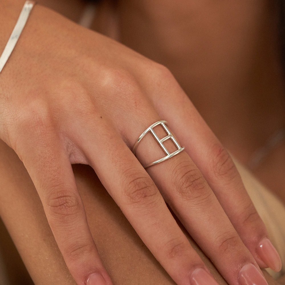 Mia Initial Cut Out Ring - Silver - 3 product photo
