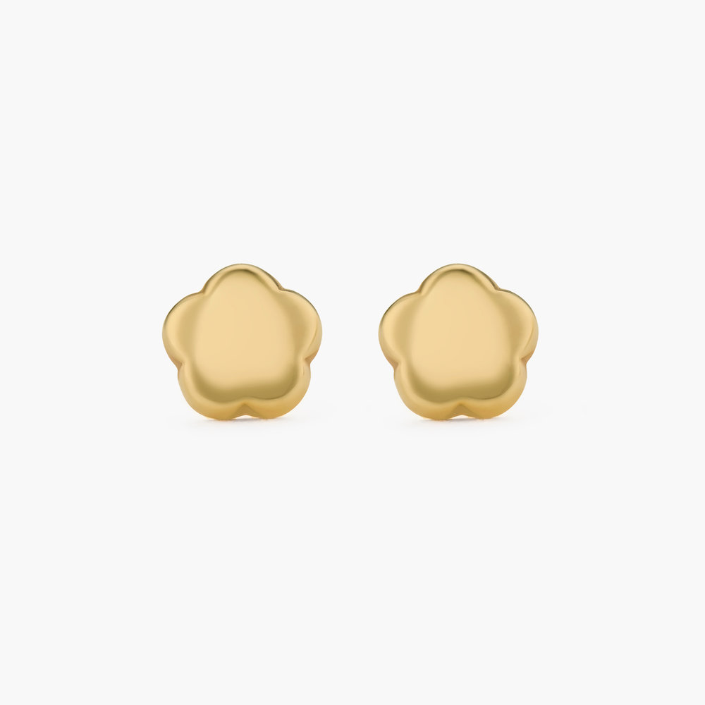 Gold Flower Earrings Studs - 10K Solid Gold - 1