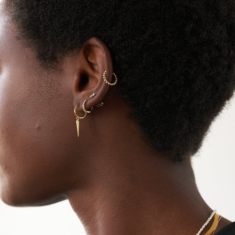 Florentine Diamond Hoop Earrings - 14K Solid Gold - 3 product photo