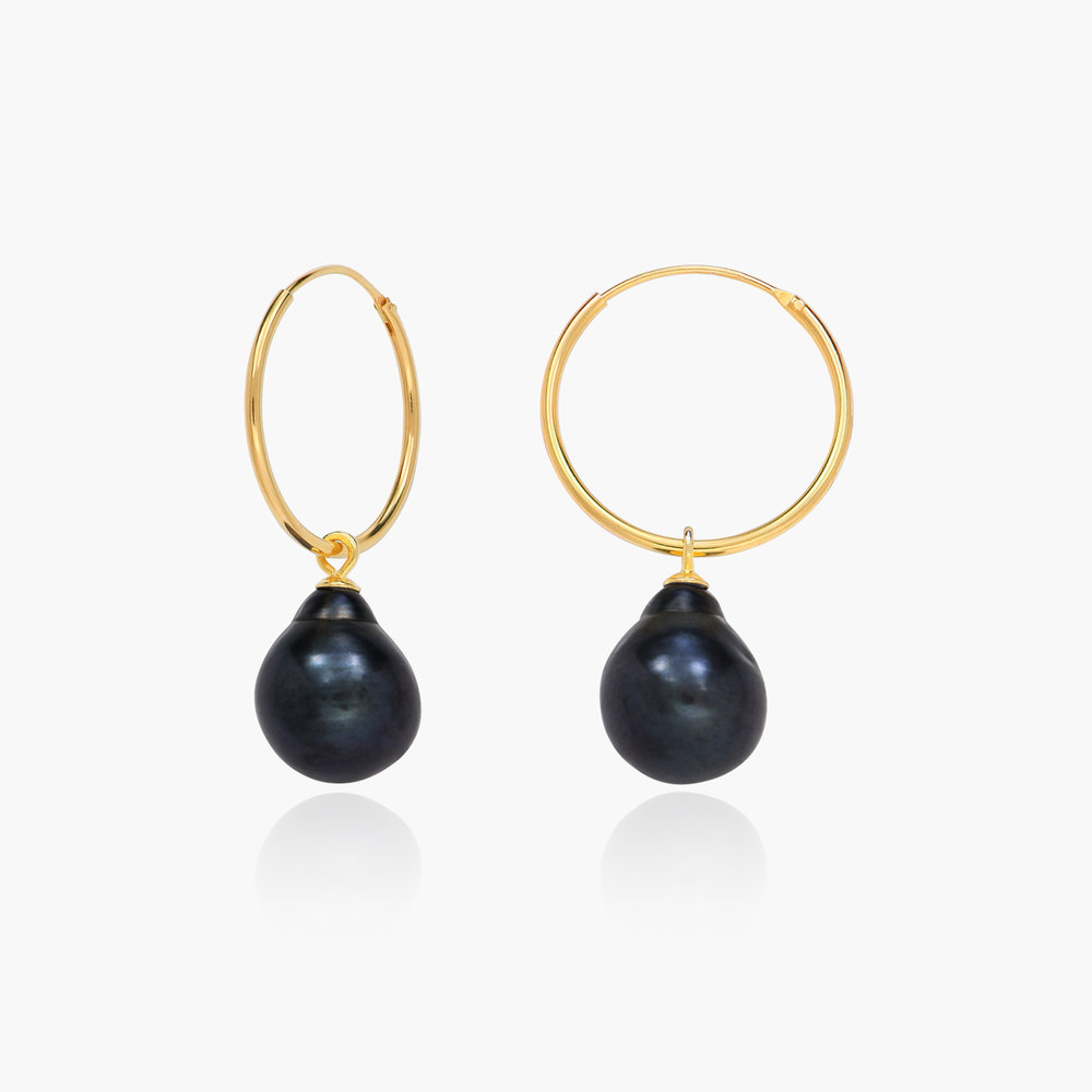 Melody Black Pearl Hoop Earrings- Gold Plated product photo