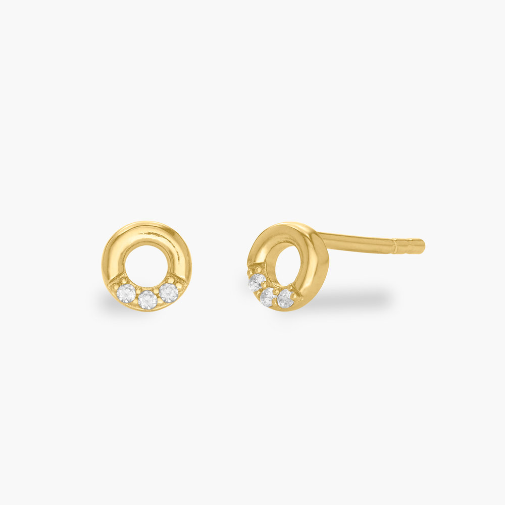 Circle Stud Earrings- Gold Plating with Cubic Zirconia