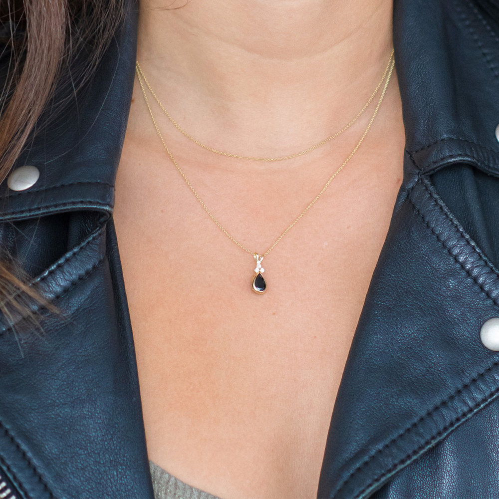 Black Sapphire Pendant Necklace - 14K Solid Gold - 2 product photo