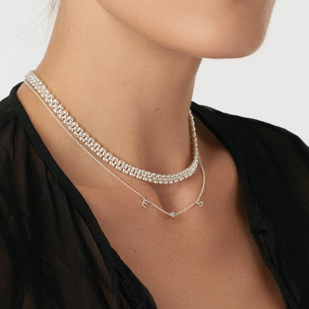 Inez Initial Necklace with Diamond - Silver - 4