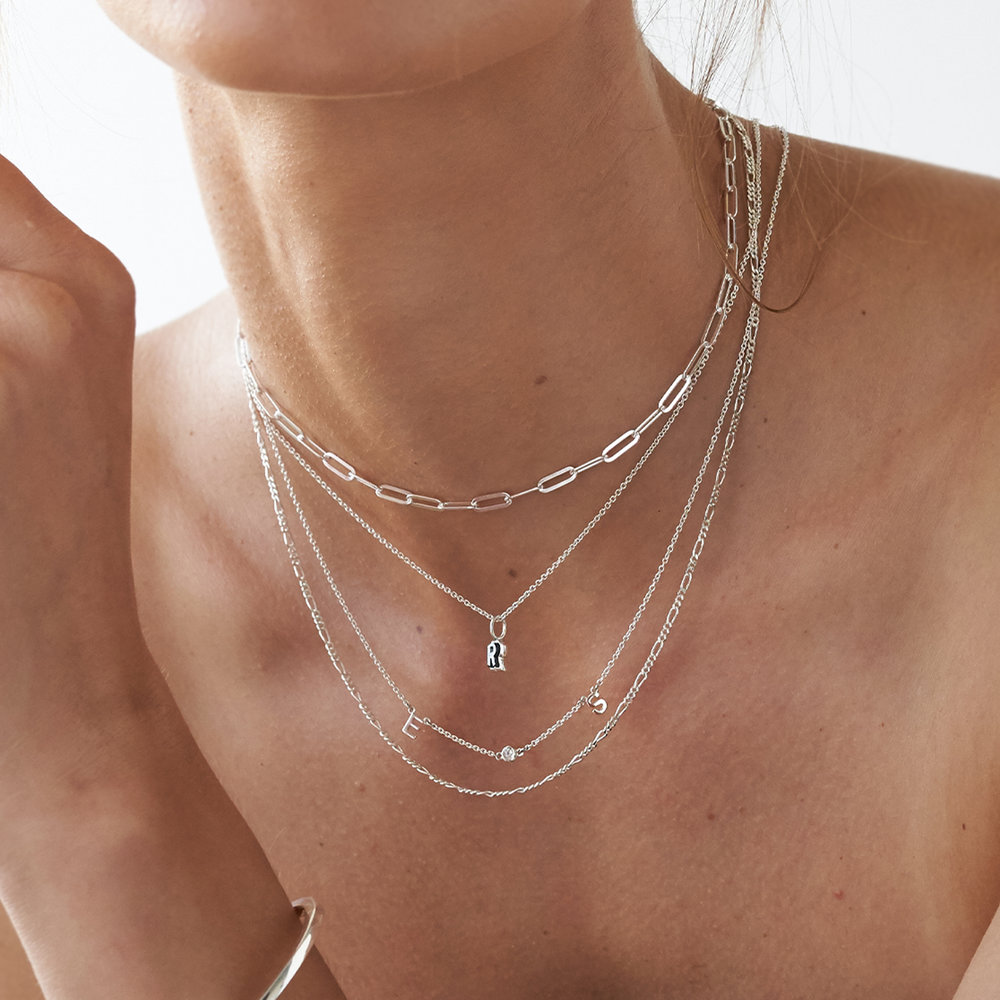 Inez Initial Necklace with Diamond - Silver - 5