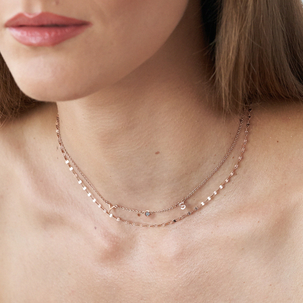 Inez Initial Necklace with Diamond - Rose Gold Plated - 3 product photo