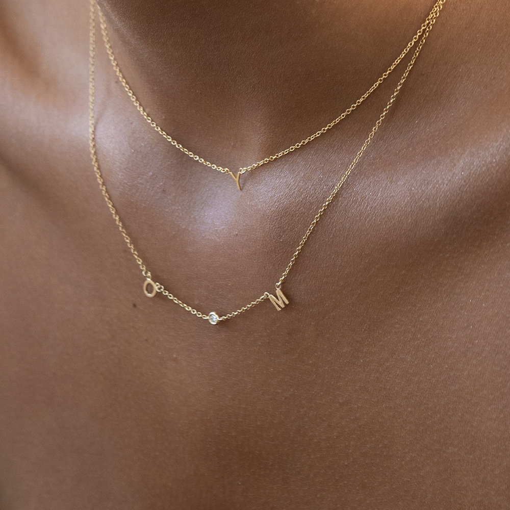 Inez Initial Necklace with Diamonds - 14K Solid Gold - 3 product photo