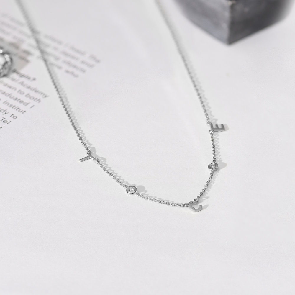 Inez Initial Necklace With Diamonds - 14k White Solid Gold - 1 product photo