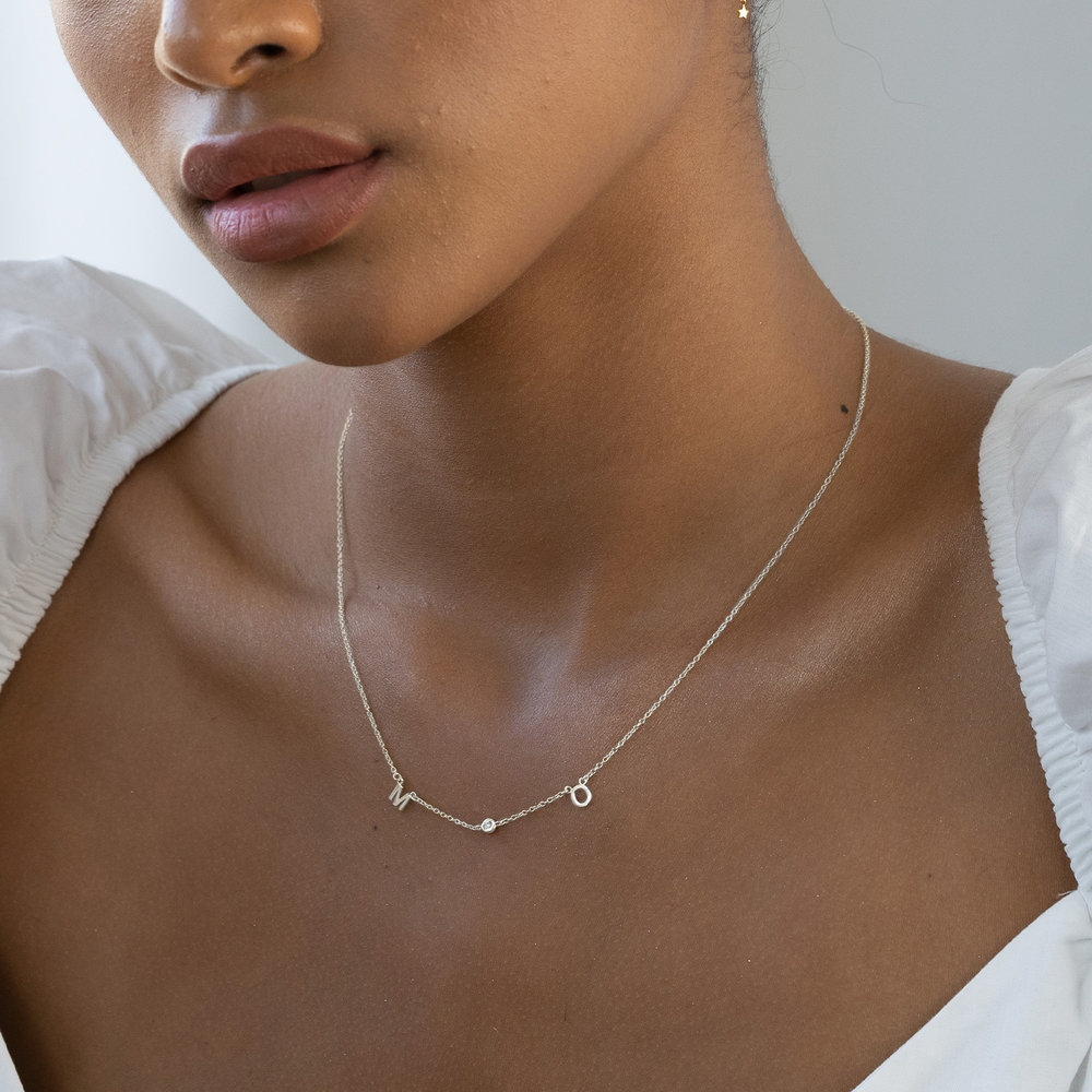 Inez Initial Necklace With Diamonds - 14k White Solid Gold - 2 product photo