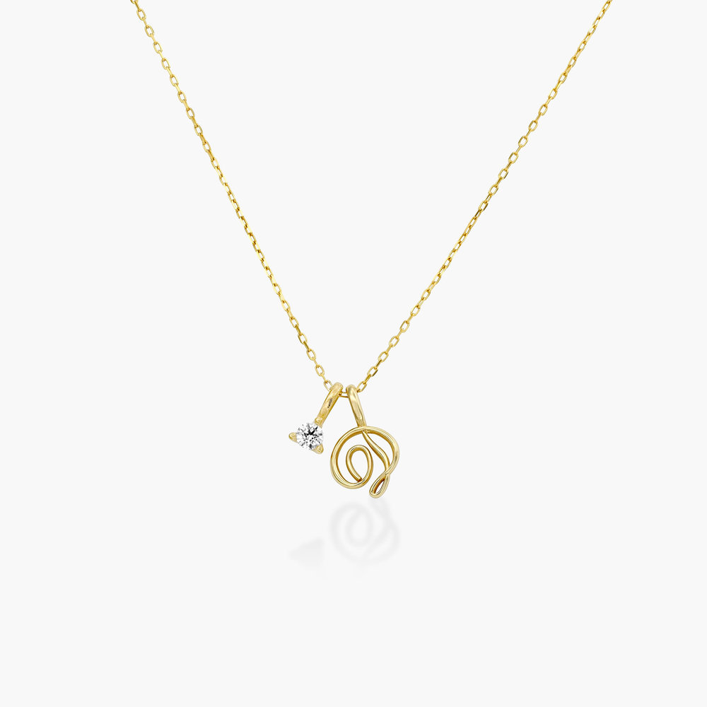 Nina Small Initial Musical Necklace with diamond- 14k Solid Gold