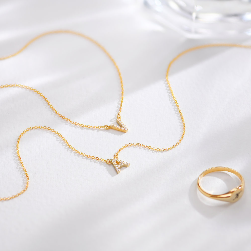 Zoe 14K Gold Initial Necklace with Zirconia - 1 product photo