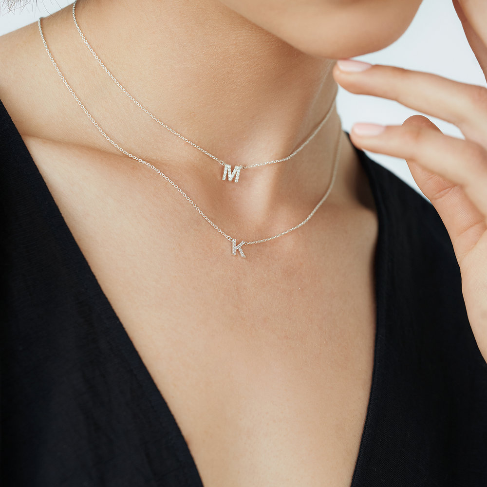 Zoe Initial Necklace with Diamonds - Silver - 4 product photo