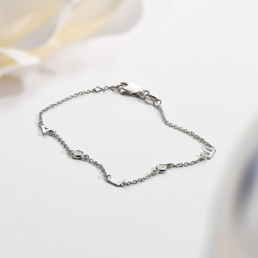 Inez Initial Bracelet with Diamond - Silver - 2