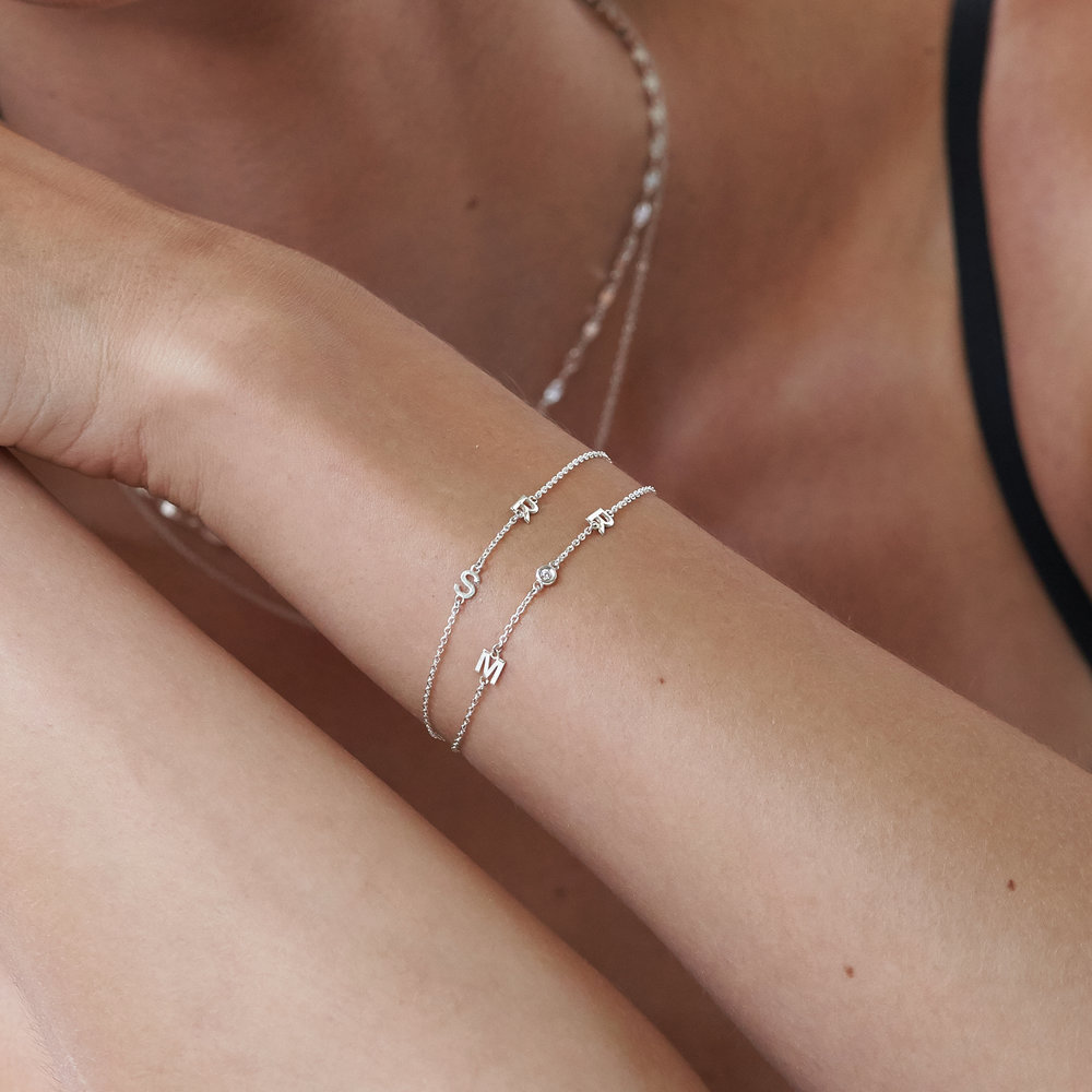 Inez Initial Bracelet with Diamond - Silver - 4
