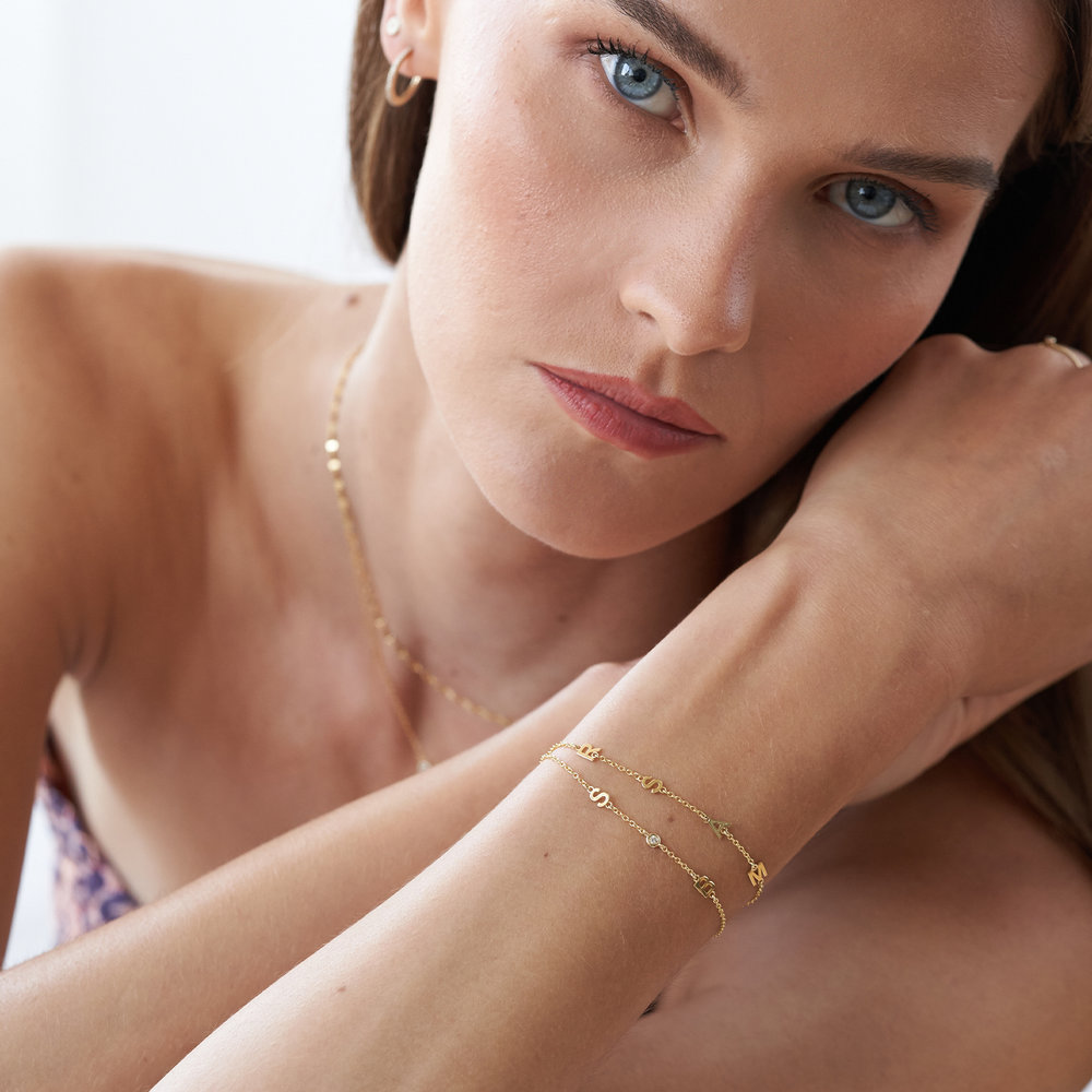 Inez Initial Bracelet with Diamond - Gold Plated - 3