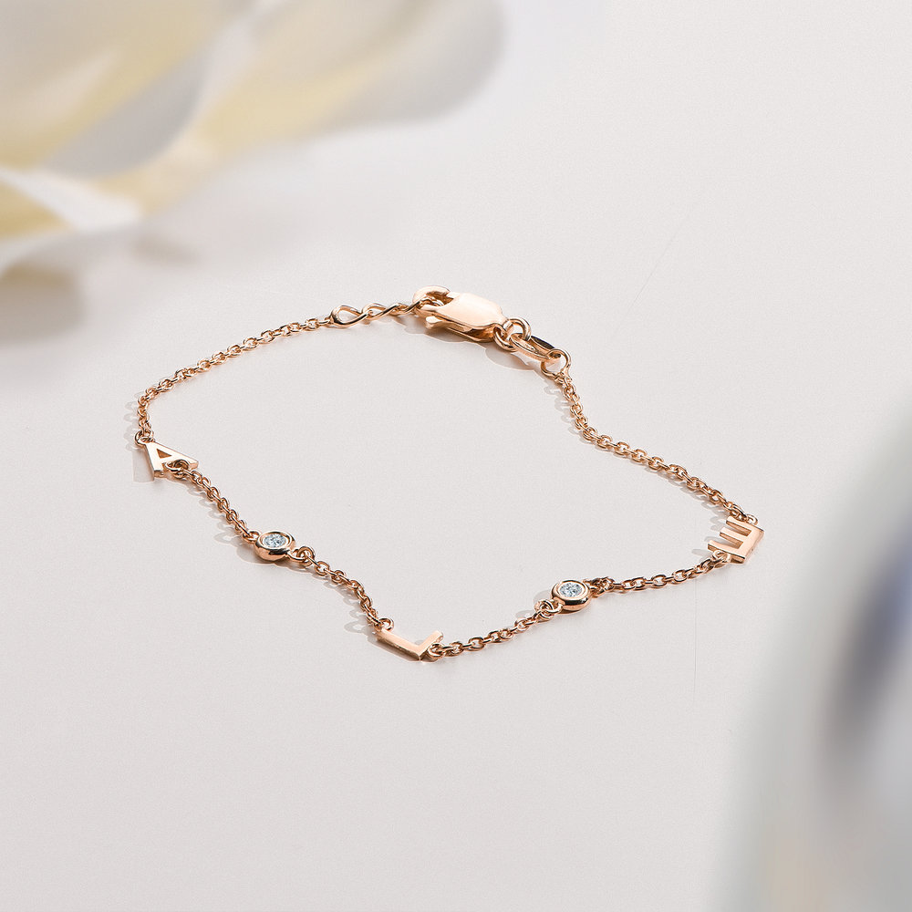 Inez Initial Bracelet with Diamond - Rose Gold Plated - 2 product photo