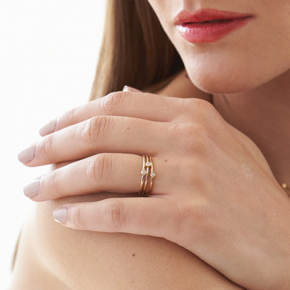 Mona Stackable Ring with Diamond - Gold Plated - 5 product photo