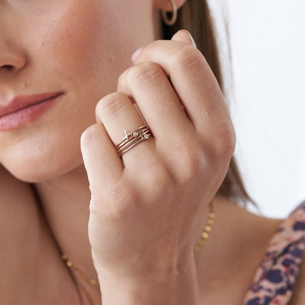 Mona Stackable Ring with Diamond - Rose Gold Plated - 4 product photo
