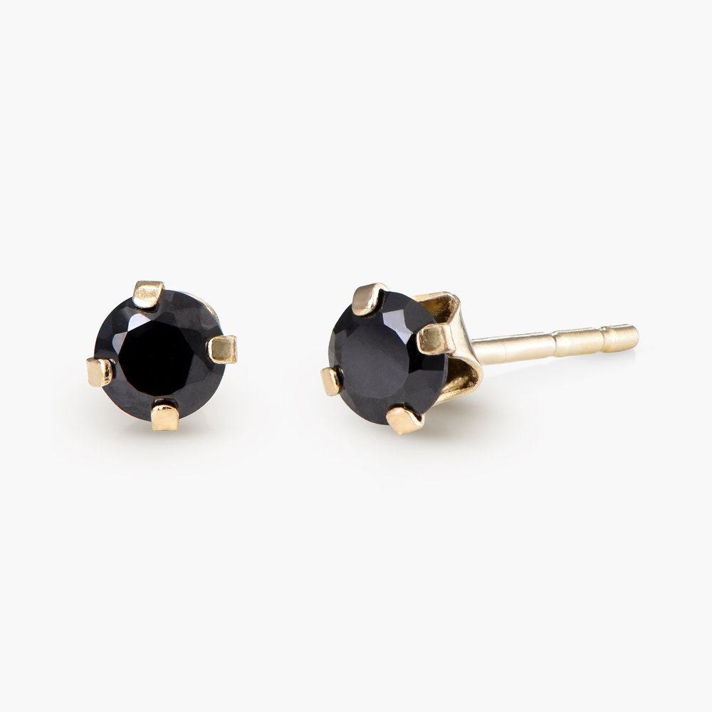 Black Sapphire Stud Earrings - 14K Solid Gold