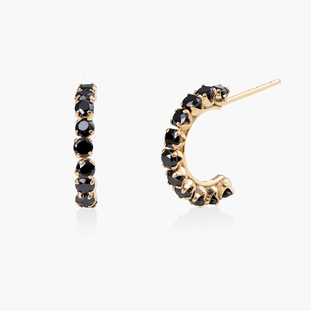 Black Sapphire Hoop Earrings - 14K Solid Gold