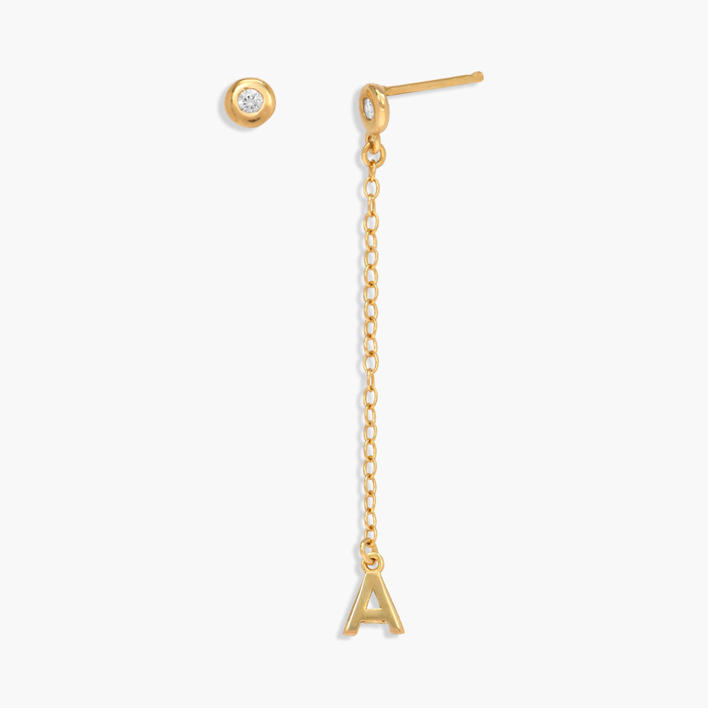 Inez Initial Chain Stud Earring with Diamonds - 14k solid Gold - 1