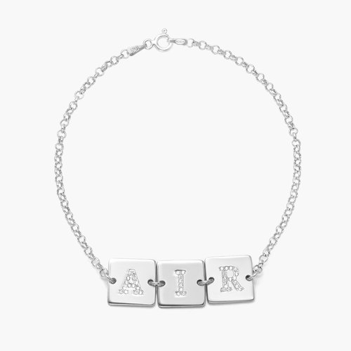 Cube Letter Bracelet with Cubic Zirconia - Silver product photo