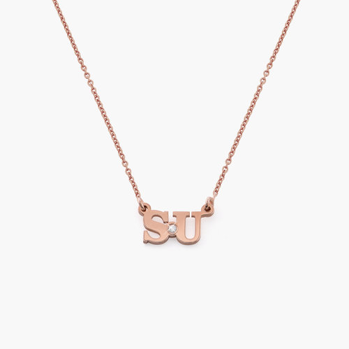 Seeing Double Initials Necklace - Rose Gold Plated with diamond product photo