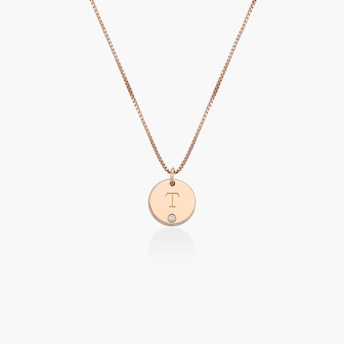 Willow Disc Initial Necklace with Diamond - Rose Gold Plating product photo