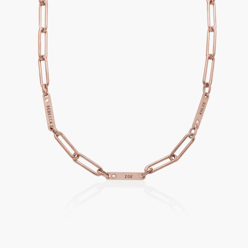 Ivy Name Paperclip Chain Necklace - Rose Gold Vermeil with Diamonds product photo