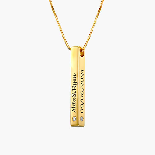 Pillar Bar Engraved Necklace with Diamonds - Gold Vermeil product photo