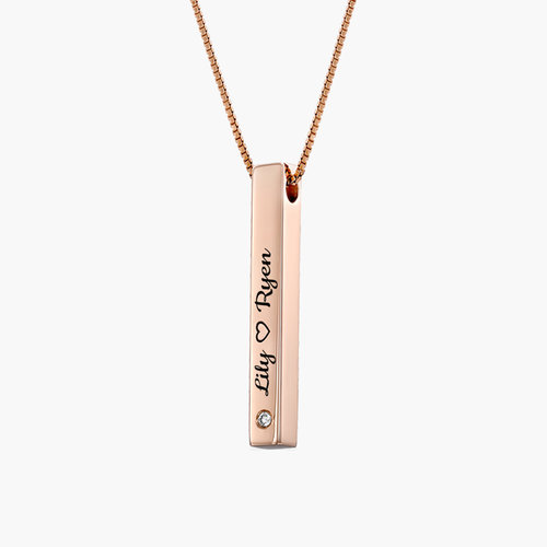 Pillar Bar Engraved Necklace with Diamonds - Rose Gold Vermeil product photo