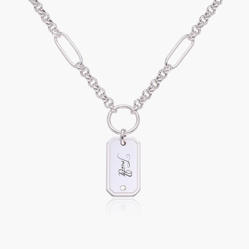 Lucy Chain Necklace with Engravable Tag with Diamond - Silver product photo