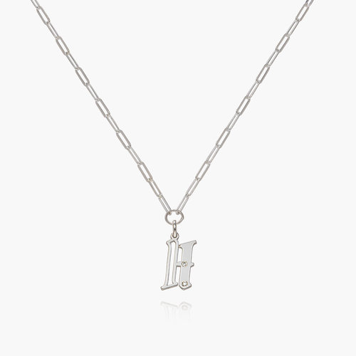 Billie Initial Link Chain Necklace With Diamonds - Silver product photo