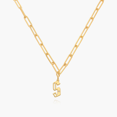 Billie Initial Link Chain Necklace With Diamonds - Gold Vermeil product photo