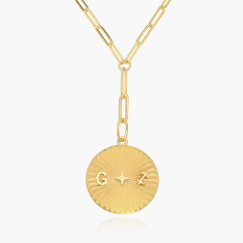 Tyra Initial And Zodiac Medallion Necklace- Gold Vermeil product photo