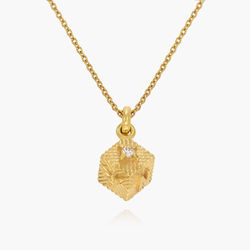 3D Cube Initials Necklace With Diamond - Gold Vermeil product photo