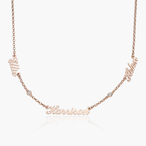 Multiple Name Necklace with diamonds Necklace- Rose Gold Vermeil product photo