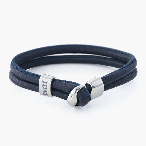 Nautical Engraved Bracelet - Leather and Stainless Steel product photo