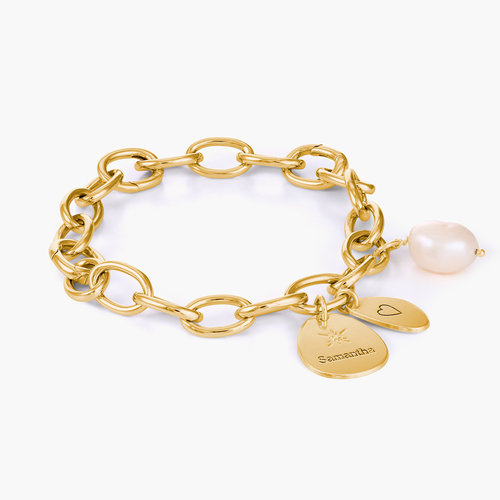 Link Bracelet With Custom Charms and Pearl - Gold Plated product photo