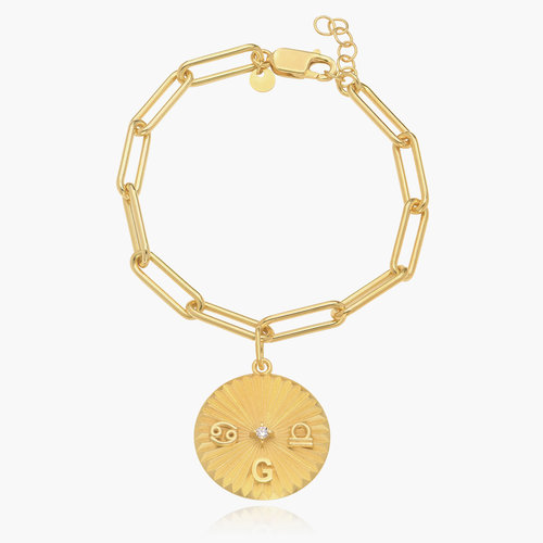 Tyra Initial And Zodiac Medallion Bracelet With Diamond- Gold Vermeil product photo