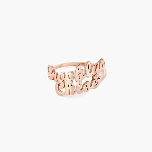 Two is Better Than One Name Ring With Diamond - Rose Gold Plated product photo