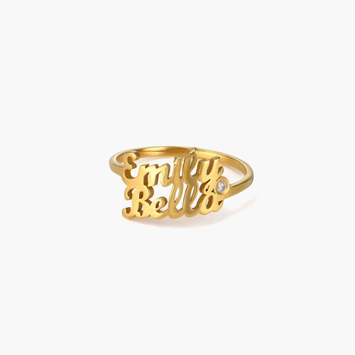 Two is Better Than One Name Ring With Diamond - 18 Gold Vermeil product photo