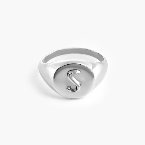 Ayla Round Initial Signet Ring - Sterling Silver product photo