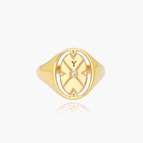 The Compass Ring With Diamonds - Gold Vermeil product photo