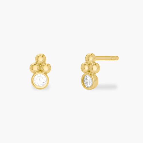 Triple dot Stud Earrings- Gold Plating with Cubic Zirconia product photo
